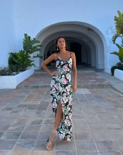 Mariah Wrap Dress In White & Black Floral