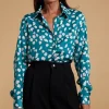 Nevada Satin Shirt In White On Green Cloud