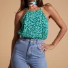 Nina Halter Cami Top In Green On Green Leopard