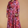 Paris Shirt Dress In Red & Lilac Floral - Extended Sizing