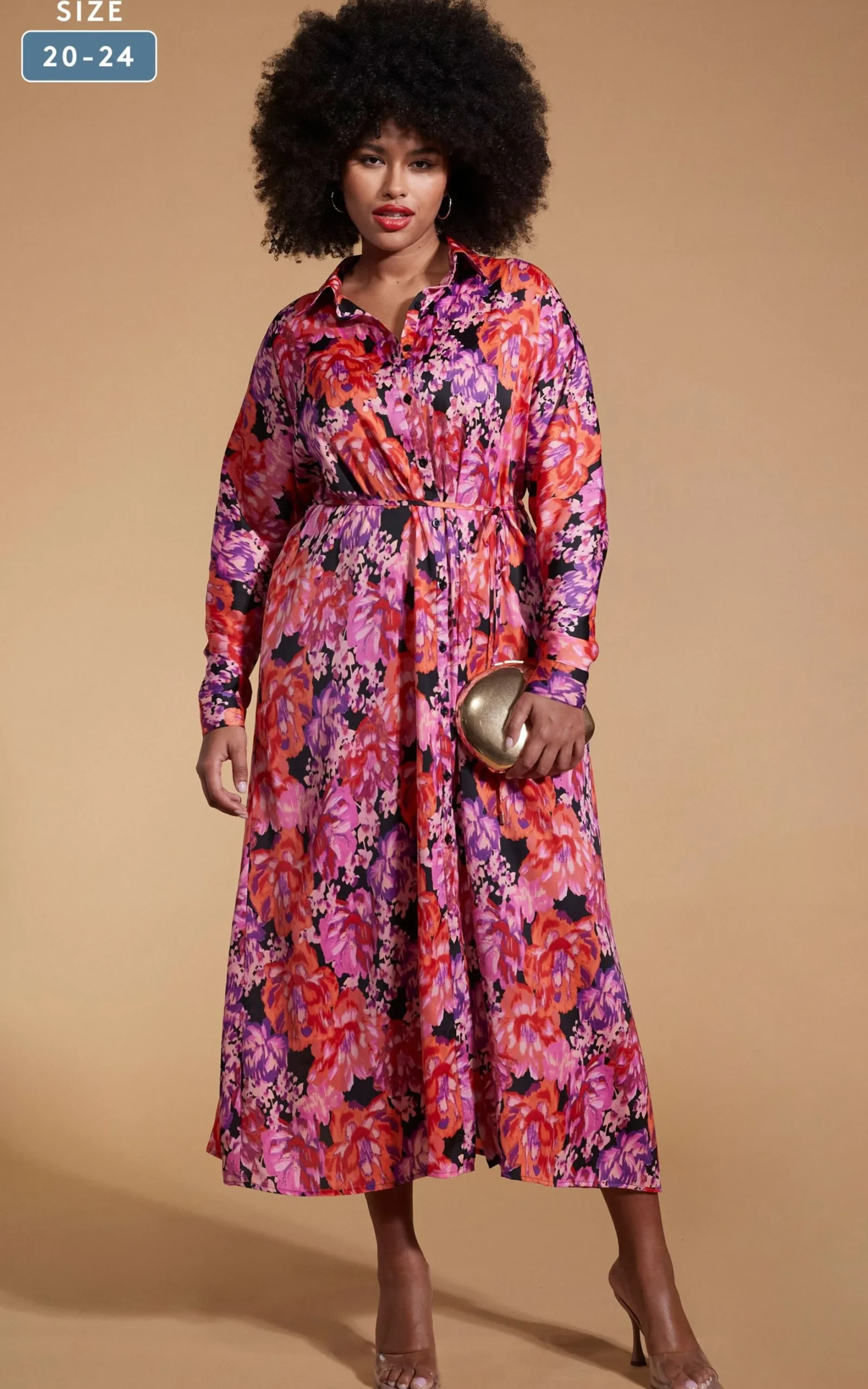 Paris Shirt Dress In Red & Lilac Floral - Extended Sizing
