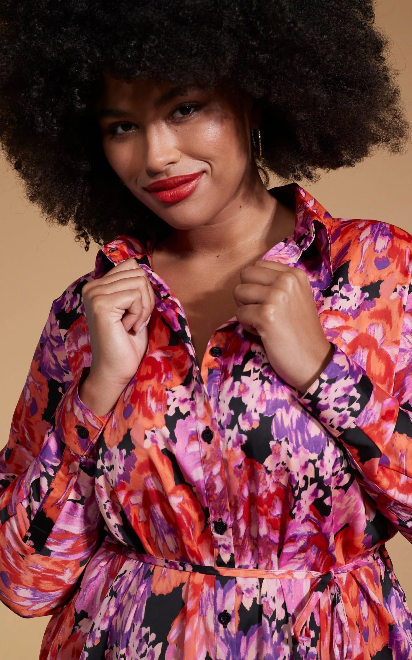 Paris Shirt Dress In Red & Lilac Floral - Extended Sizing