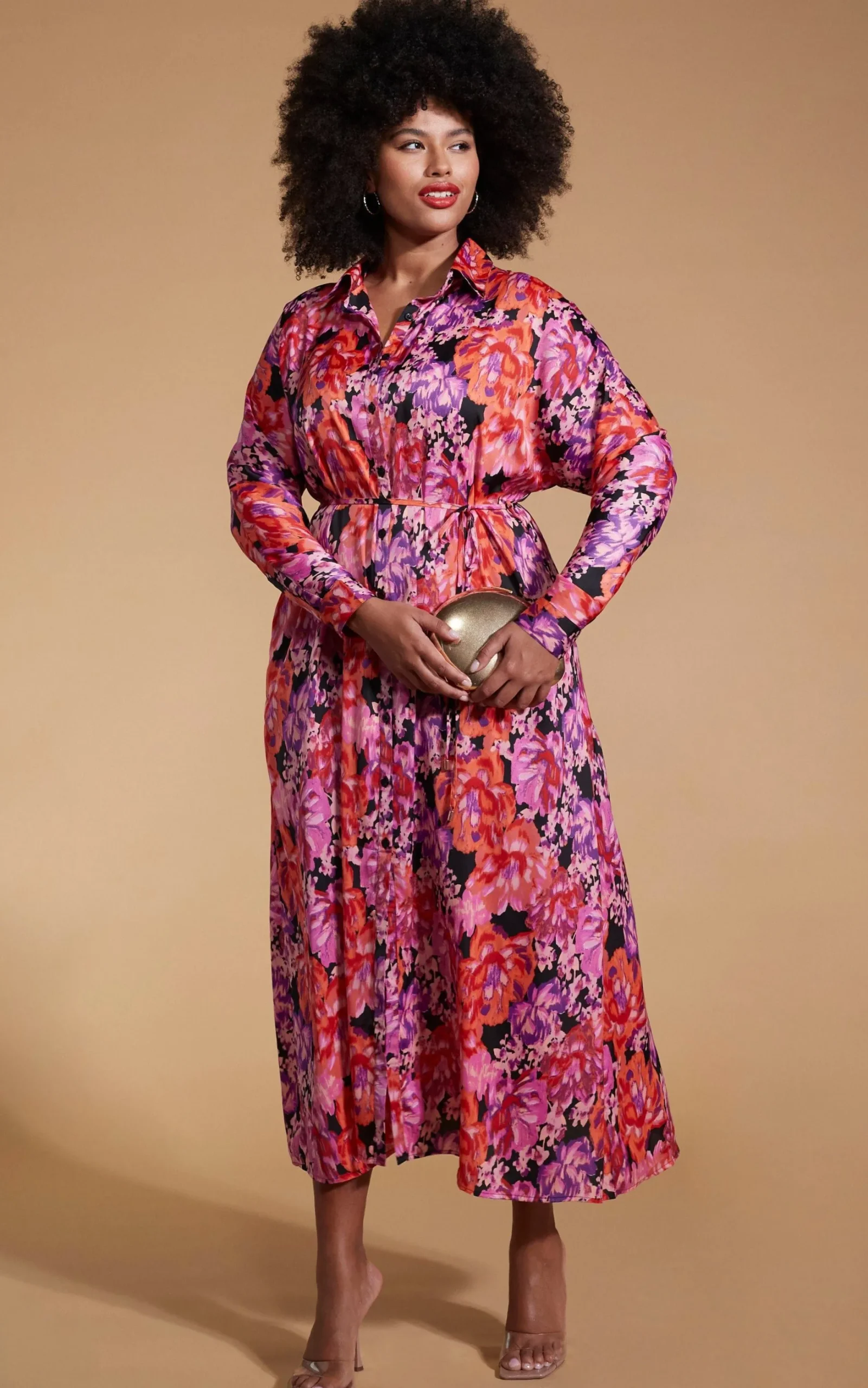 Paris Shirt Dress In Red & Lilac Floral - Extended Sizing