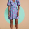Rafferty Dress In Green On Purple Dot