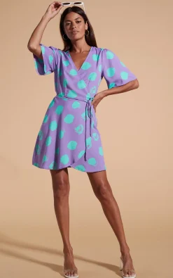 Rafferty Dress In Green On Purple Dot
