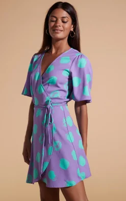 Rafferty Dress In Green On Purple Dot
