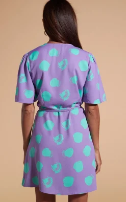 Rafferty Dress In Green On Purple Dot