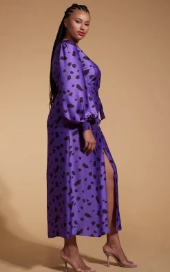 Remy Dress In Abstract Dot Black On Purple- Extended Sizing