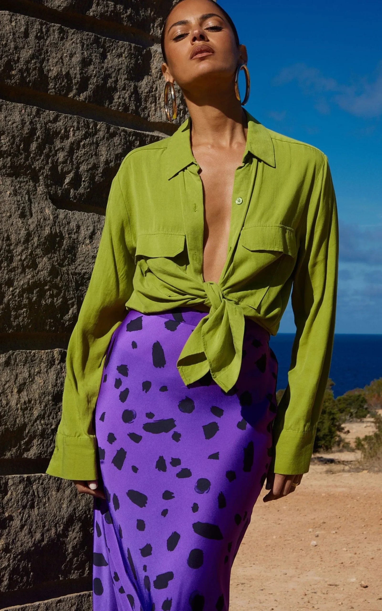 Renzo Skirt In Abstract Dot Black On Purple