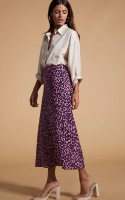 Renzo Skirt In Black On Pink Leopard