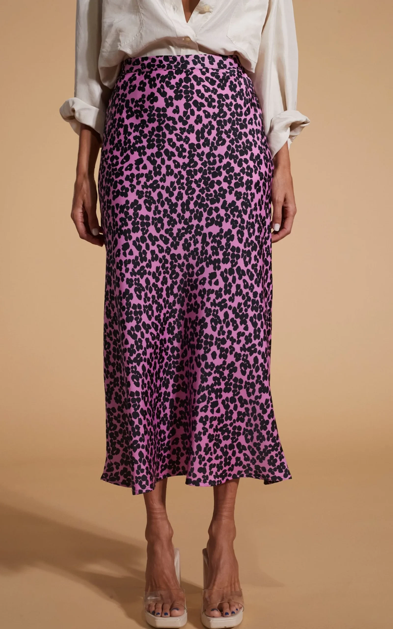 Renzo Skirt In Black On Pink Leopard