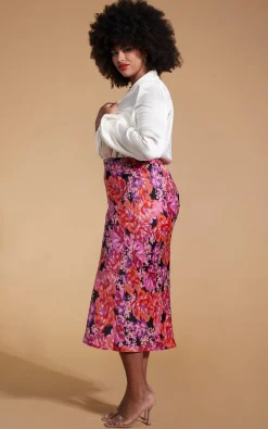 Renzo Skirt In Red & Lilac Floral - Extended Sizing