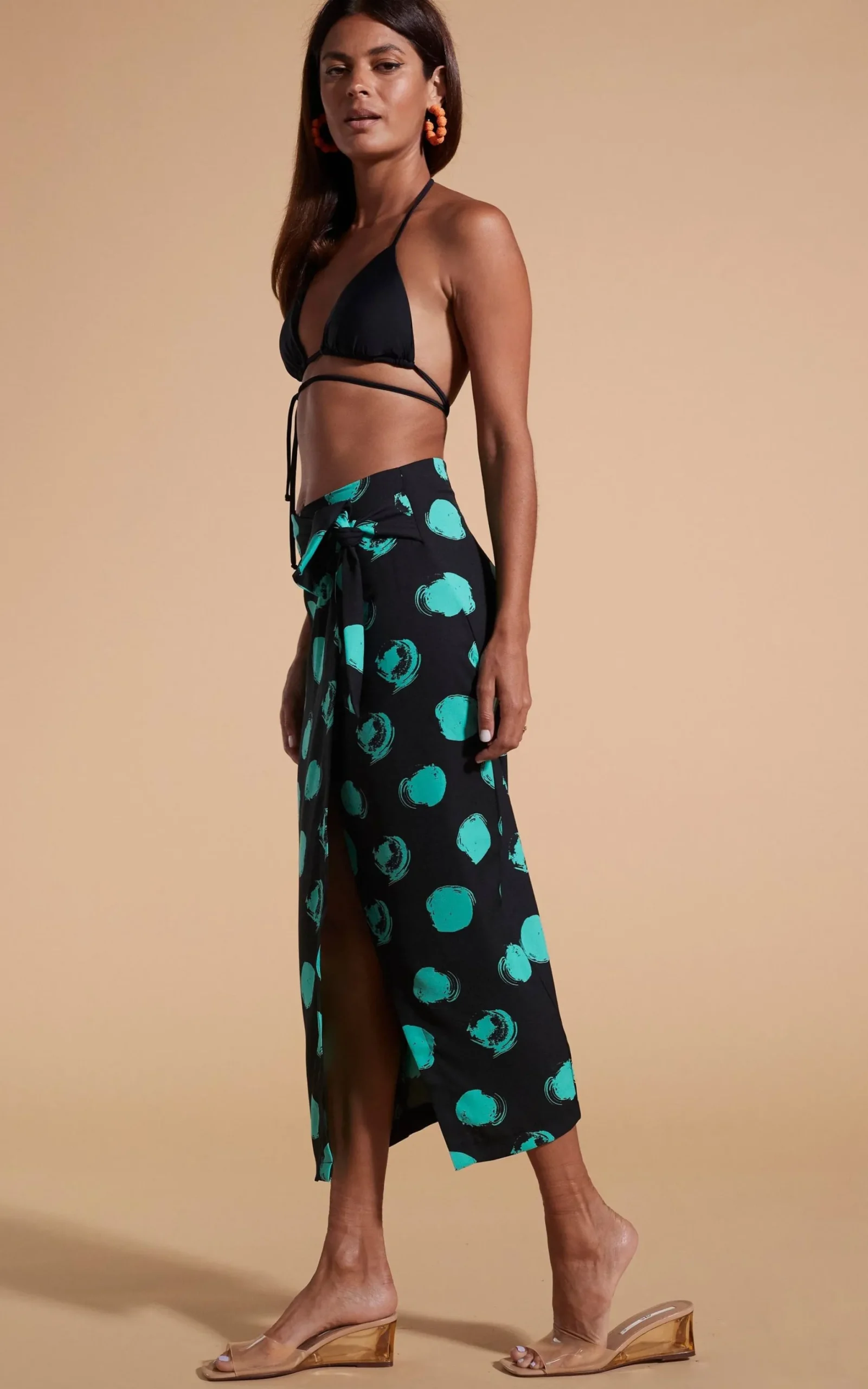 River Skirt In Green On Black Dot