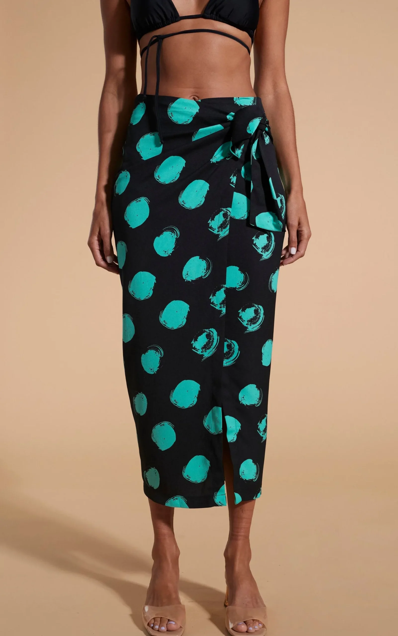 River Skirt In Green On Black Dot