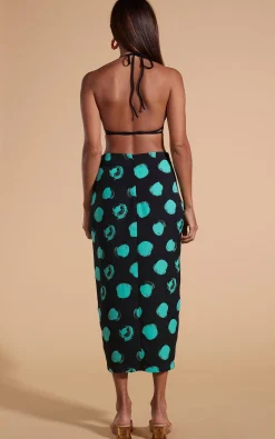 River Skirt In Green On Black Dot