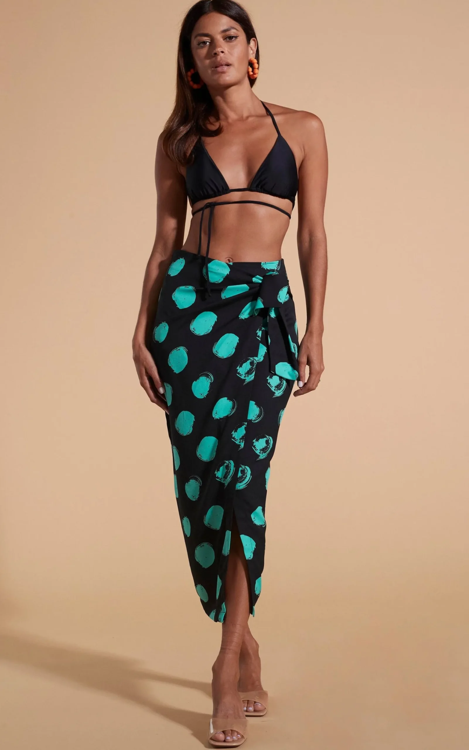 River Skirt In Green On Black Dot