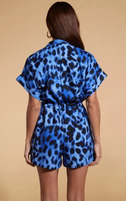 Rizzo Playsuit In Bright Blue Leopard