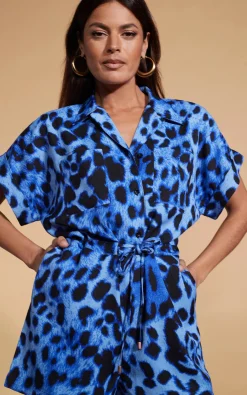 Rizzo Playsuit In Bright Blue Leopard