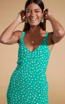 Sabrina Midaxi Dress In Odd Dot White On Sea Green