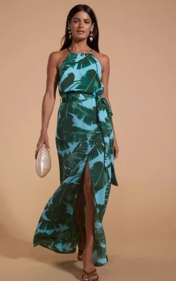 Sunset Dress In Vintage Blue Palm