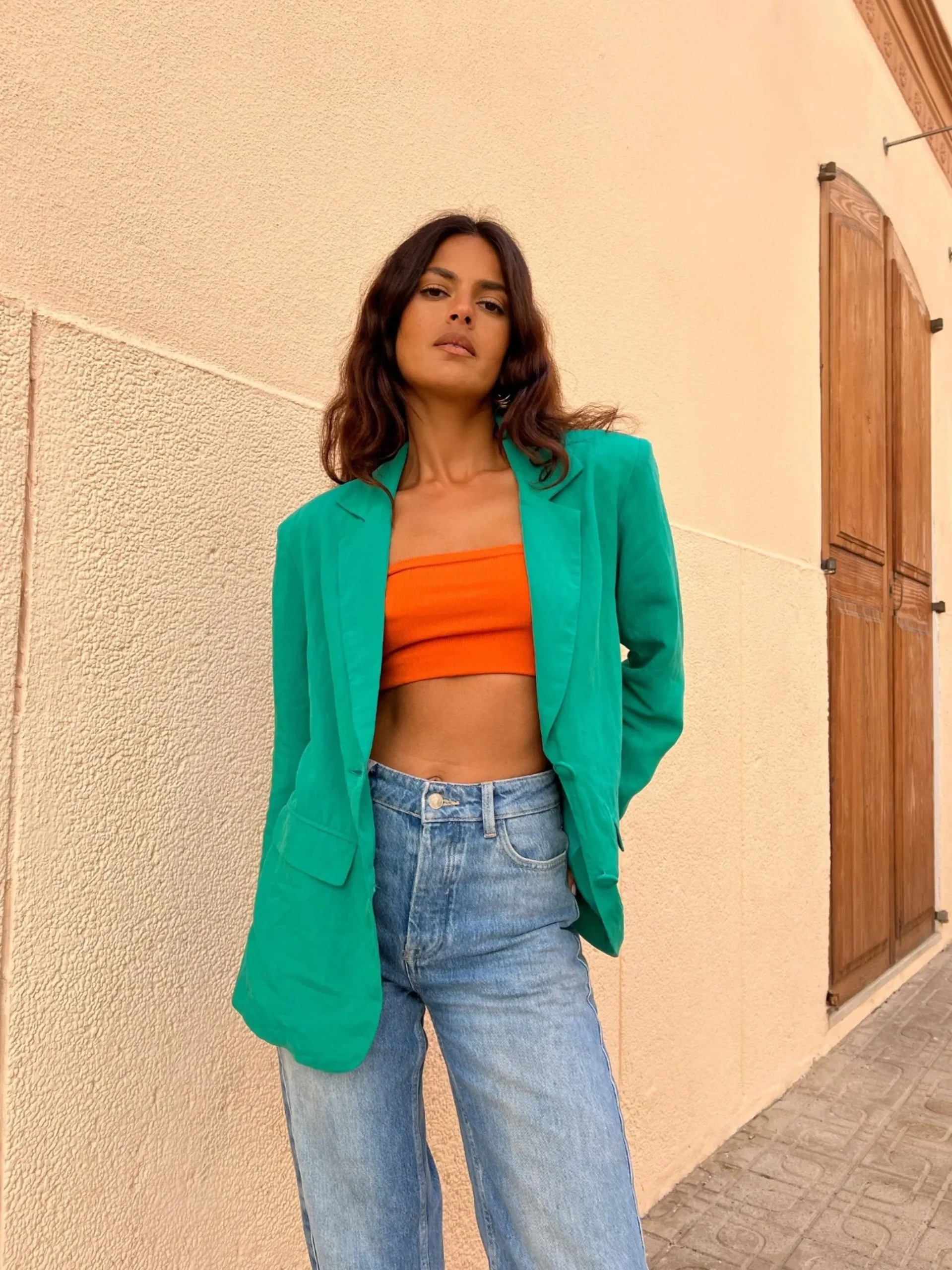 Tatiyana Linen Blazer In Vivid Green