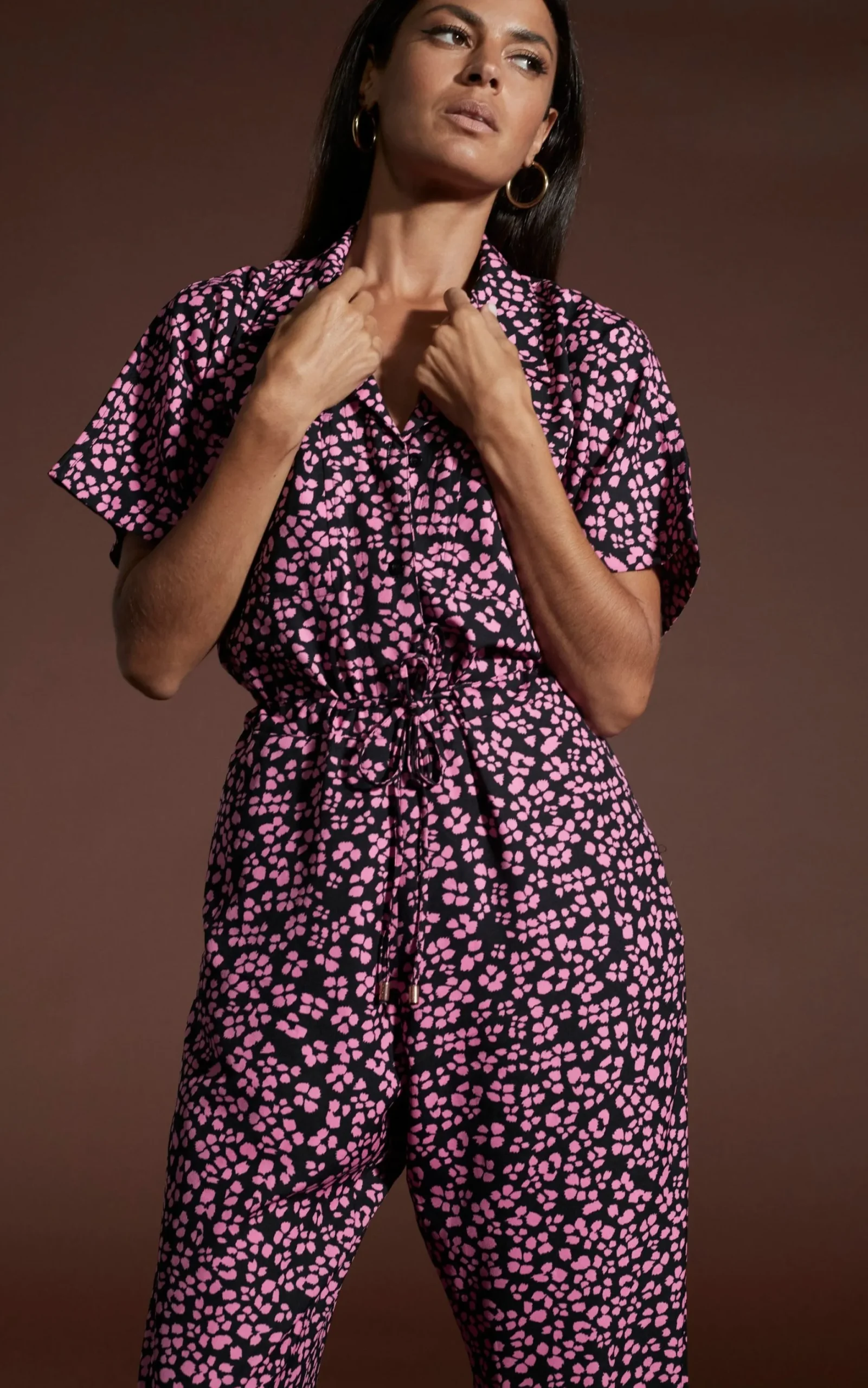 Zeta Jumpsuit In Pink On Black Leopard