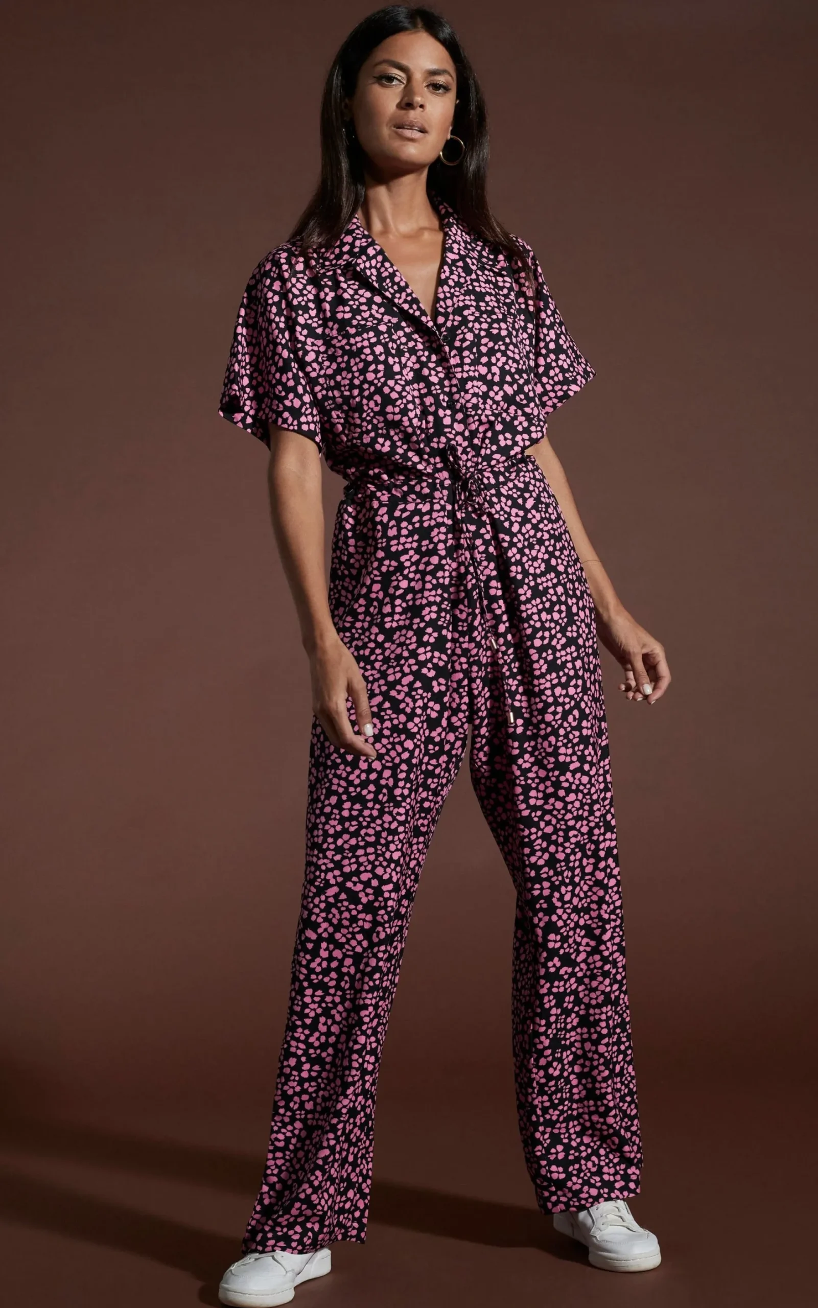 Zeta Jumpsuit In Pink On Black Leopard