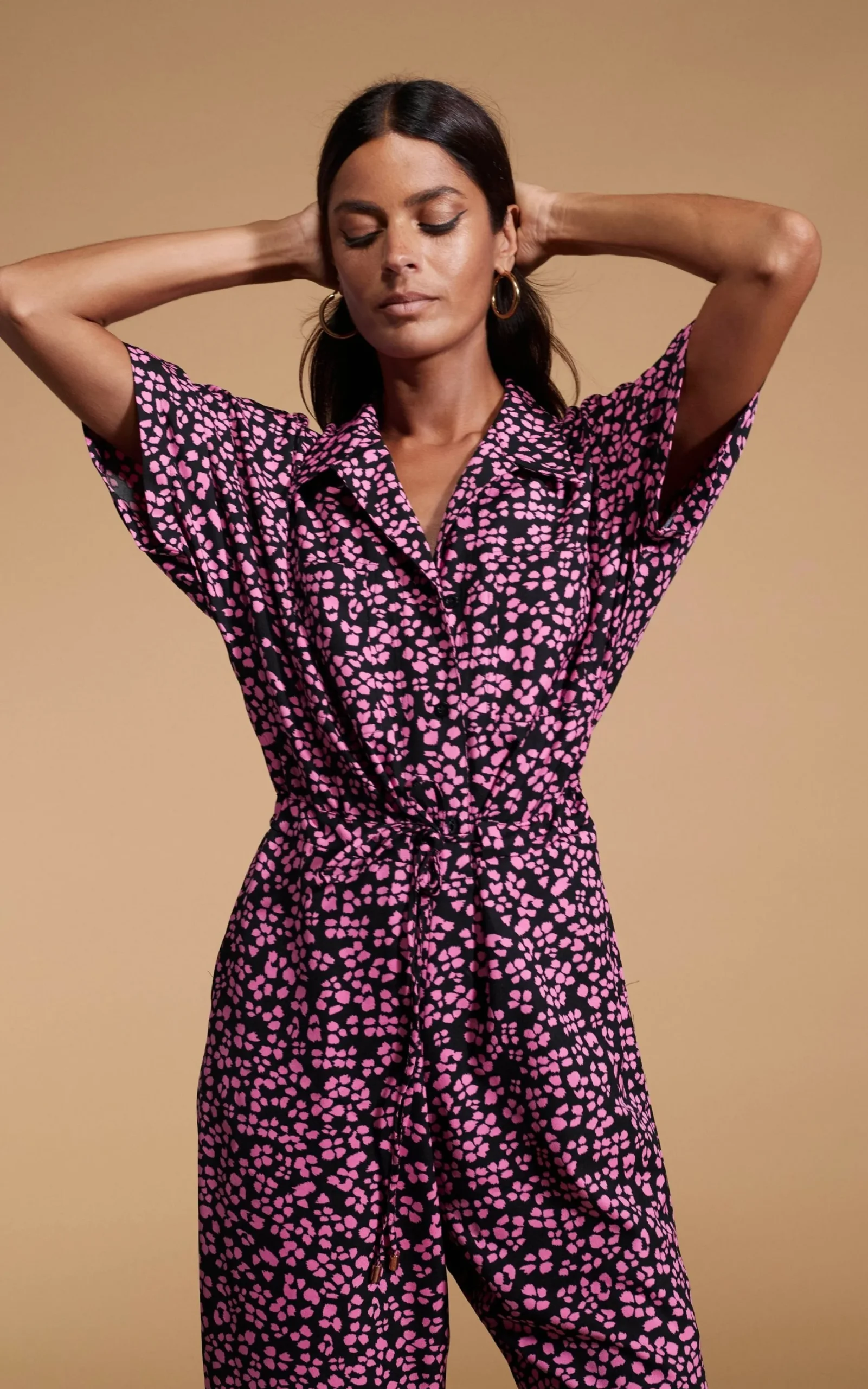Zeta Jumpsuit In Pink On Black Leopard
