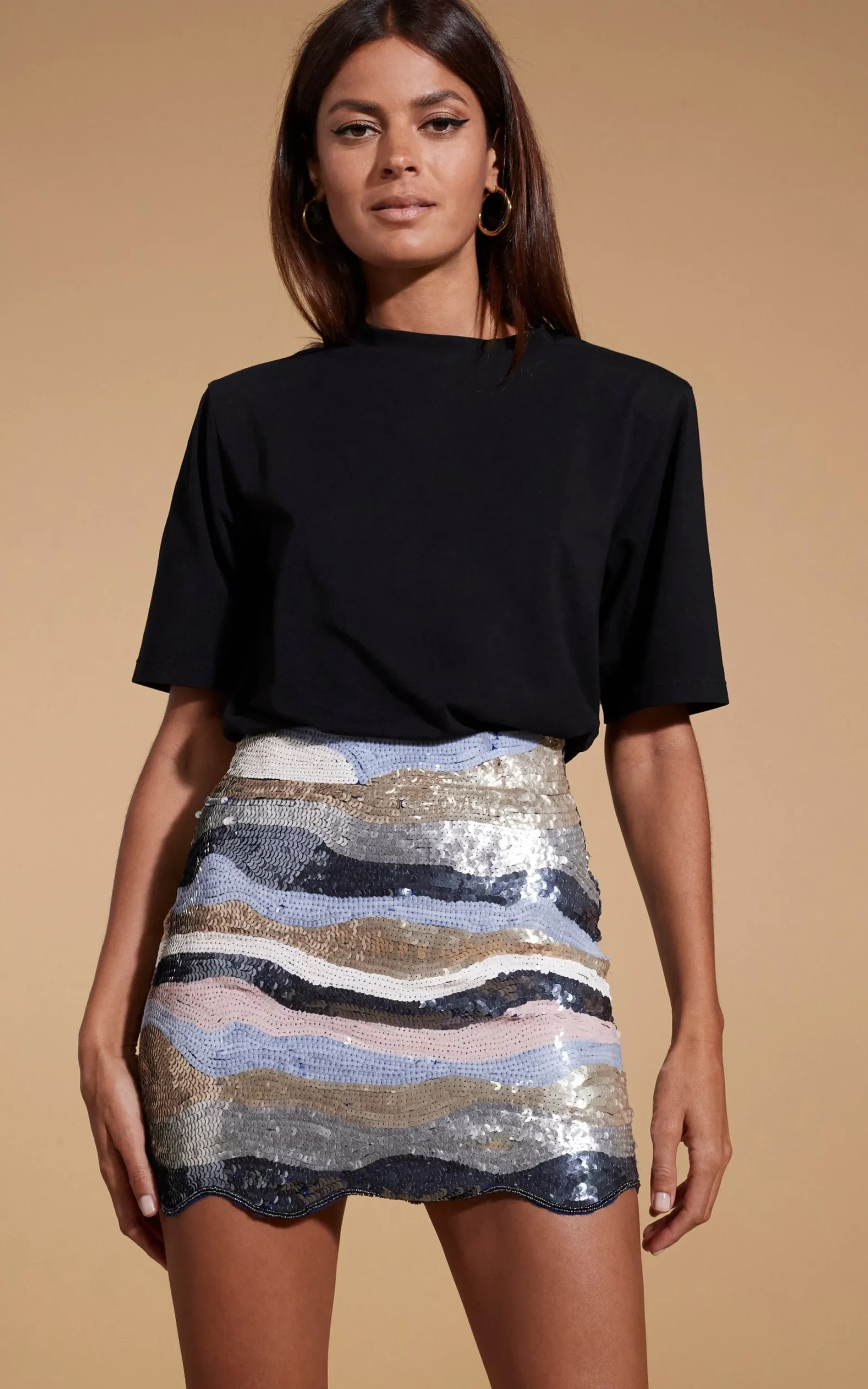 Zinnea Sequin Mini Skirt In Pastel Rainbow